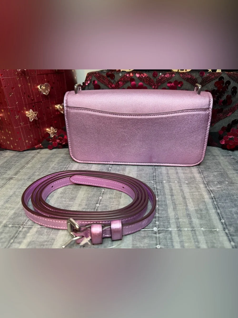 Coach 2022 Metallic Pink Leather Morgan Crossbody